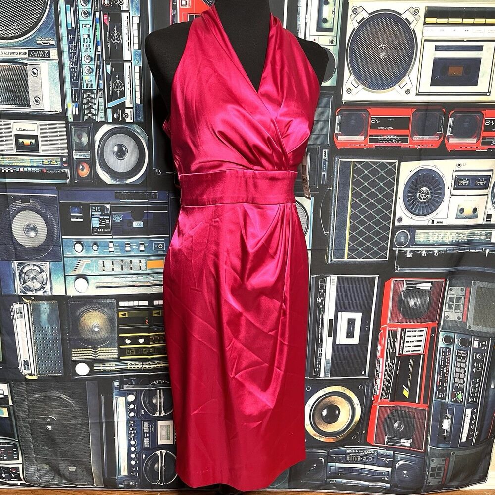 EVAN PICONE Watermelon Pink Silky Halter Sleeveless Cocktail Party Dress Sz 10